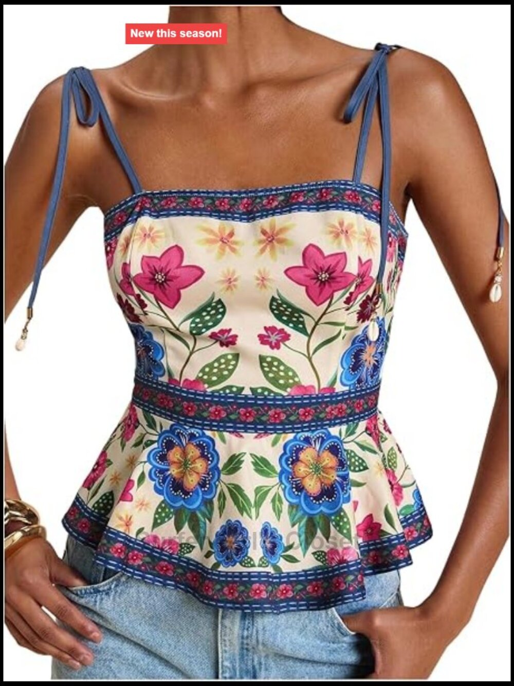 Women's Boho Floral Peplum Cami Tank Top Sleeveless Summer